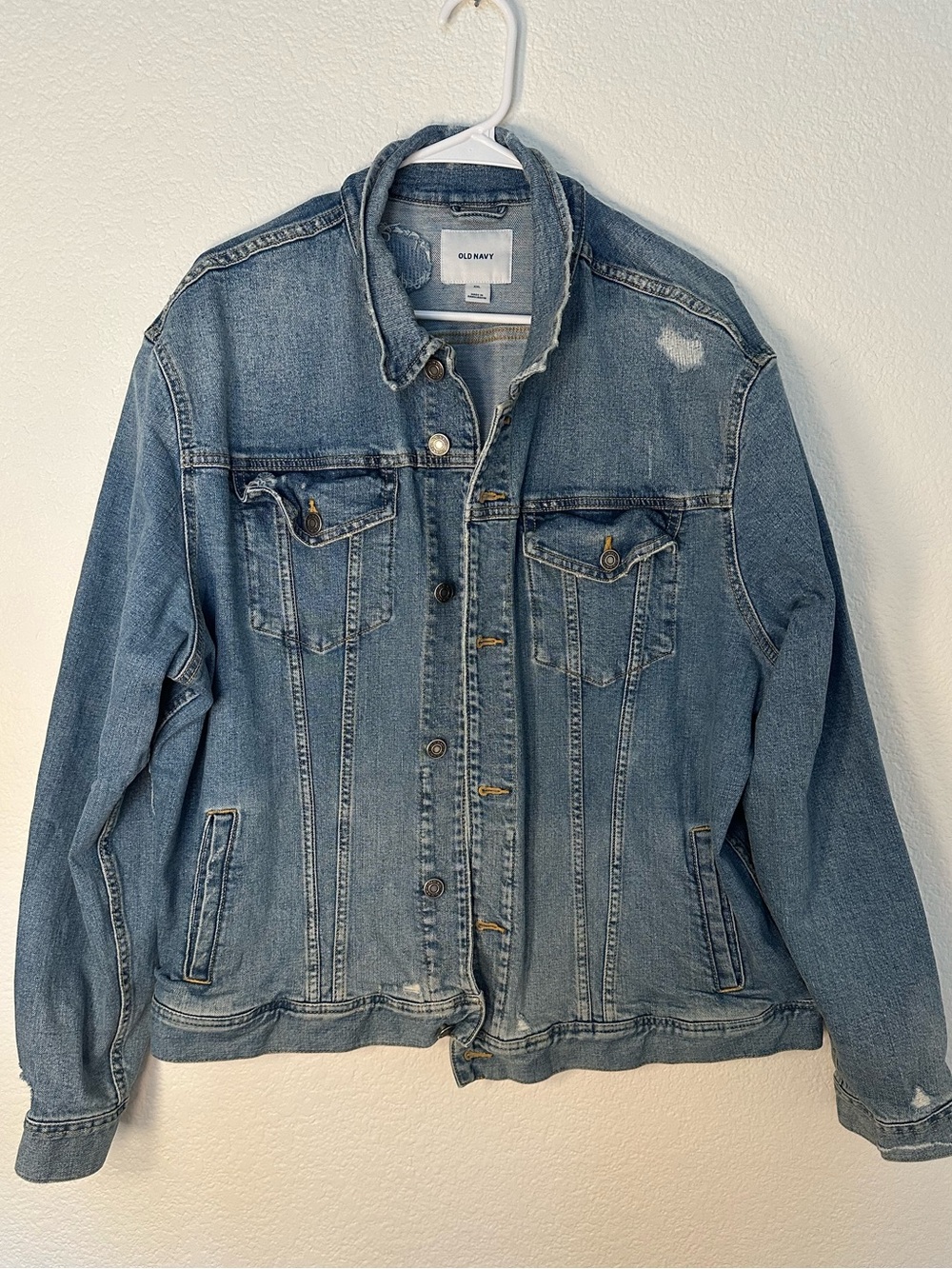 Old Navy Distressed Denim Jacket XXL Light Wash Jean Trucker Jacket
